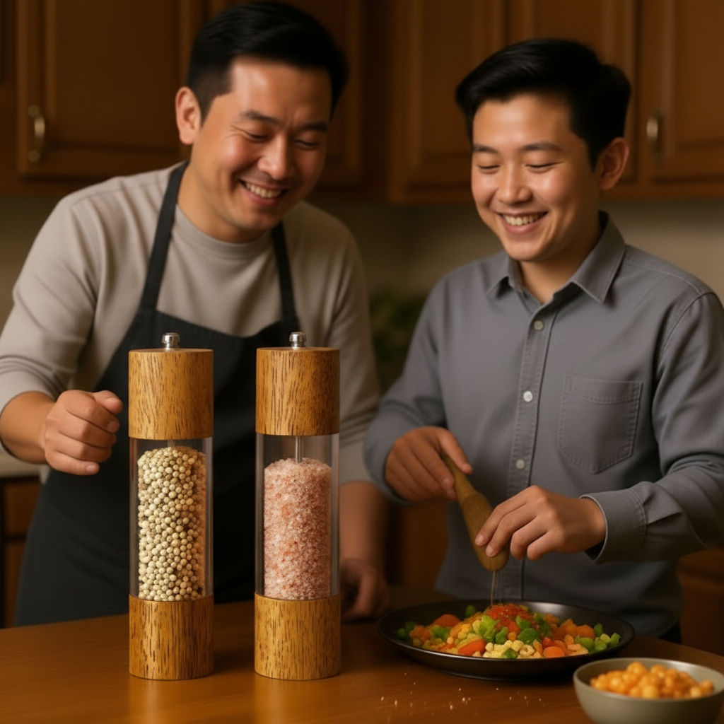 Salt and Pepper Grinder 2pcs Set, Acrylic see-through walls, 8" Tall