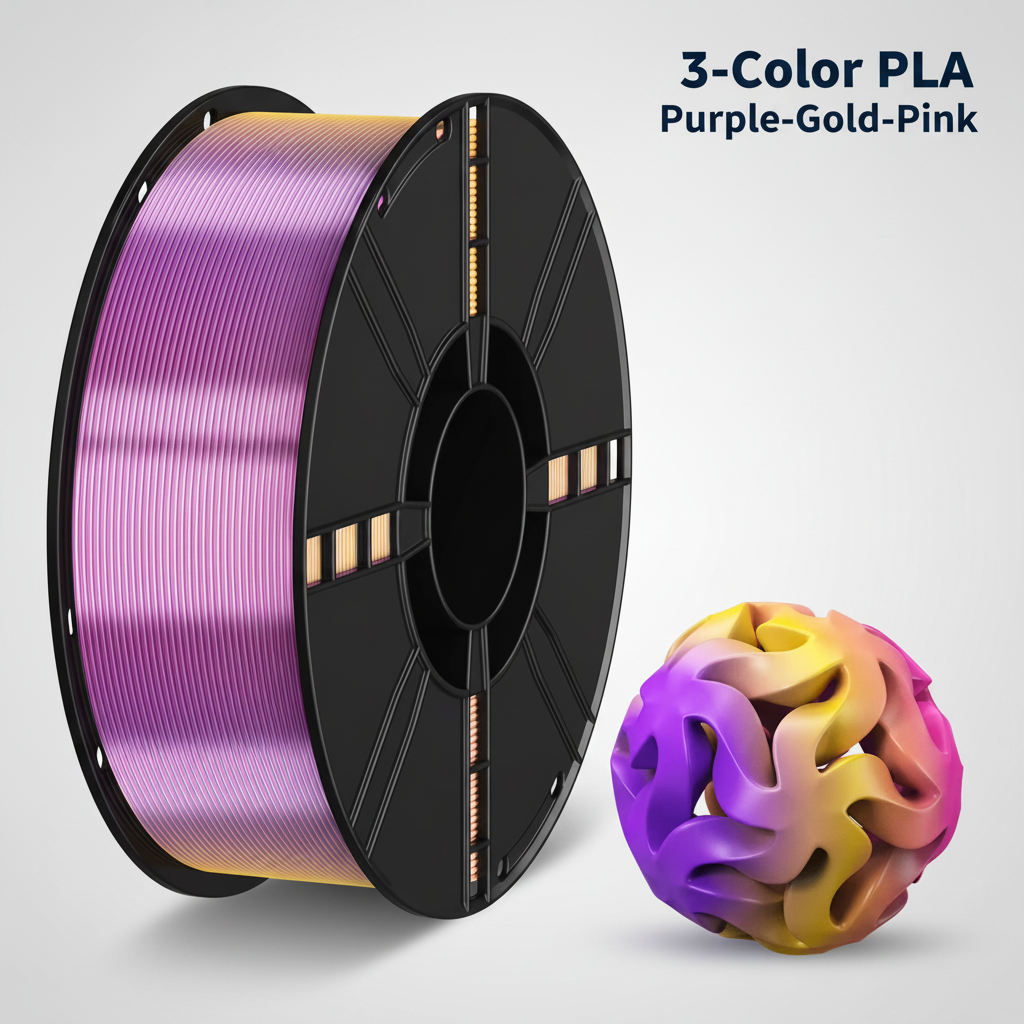 Silk PLA Tri-Color Co-Extruded 3D Printing Filament, High-Speed 1.75mm, 1KG (2.2 lb) Spool
