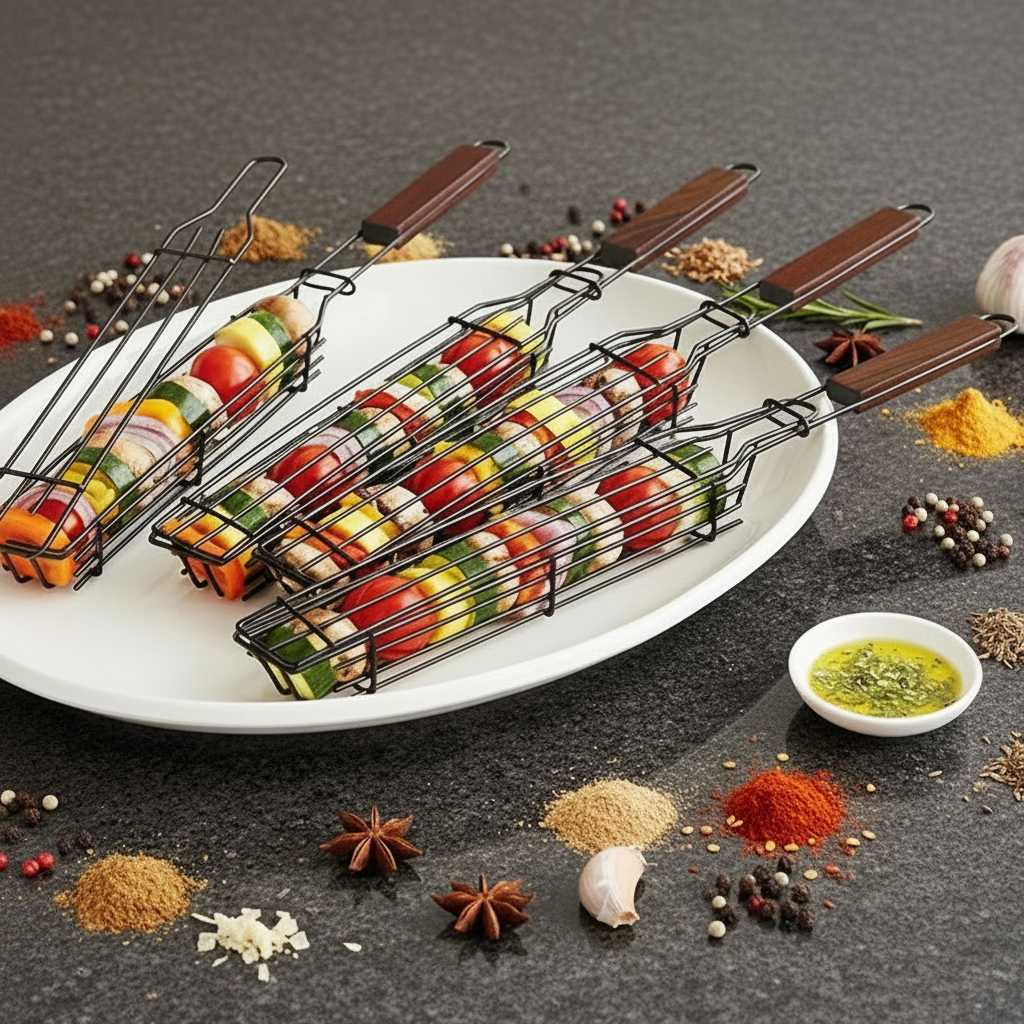 Wooden-Handle BBQ Grill Basket
