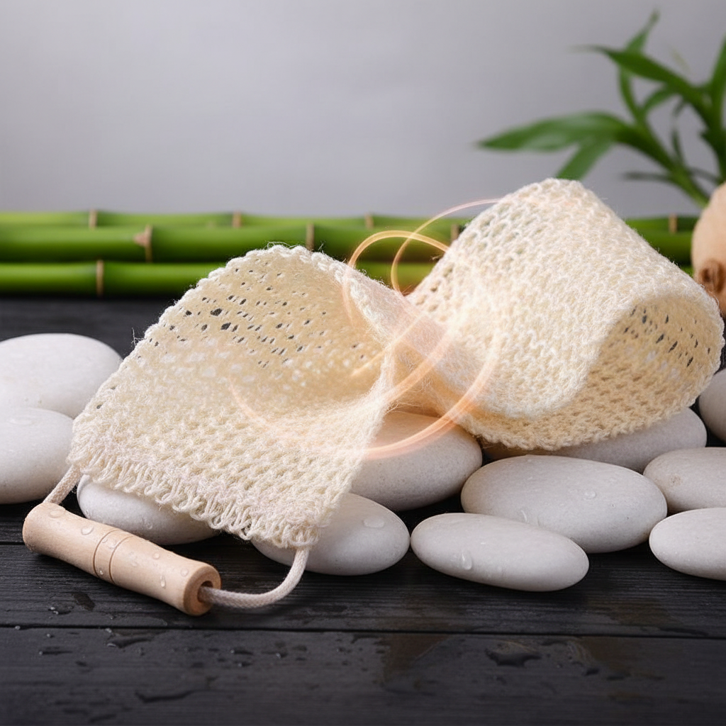 Natural Sisal Bath Back Scrubber Sponge, with Wooden Handles