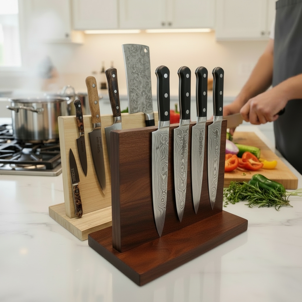 Countertop Magnetic Knife Holder, Acacia Hardwood
