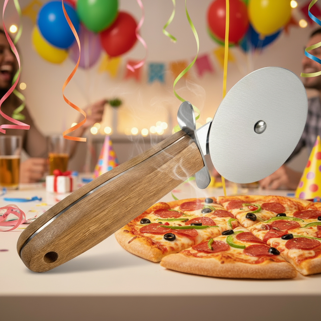 Pizza Wheel Knife, Premium Wooden Handle
