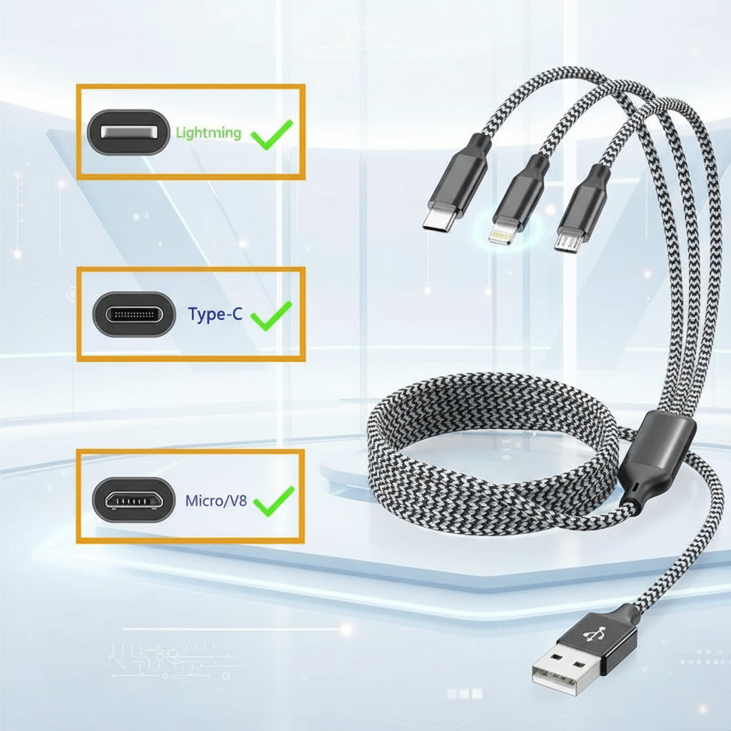Silvery, 3 in 1 Charging Cable