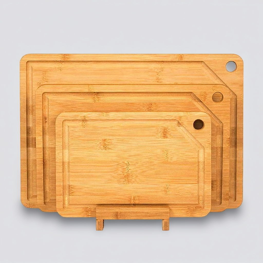 Bamboo Cutting/Serving Board, 4pcs Set, including Holder
