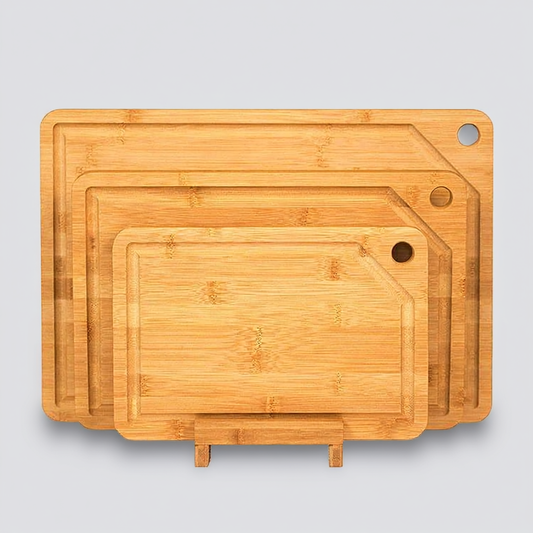 Bamboo Cutting/Serving Board, 4pcs Set, including Holder