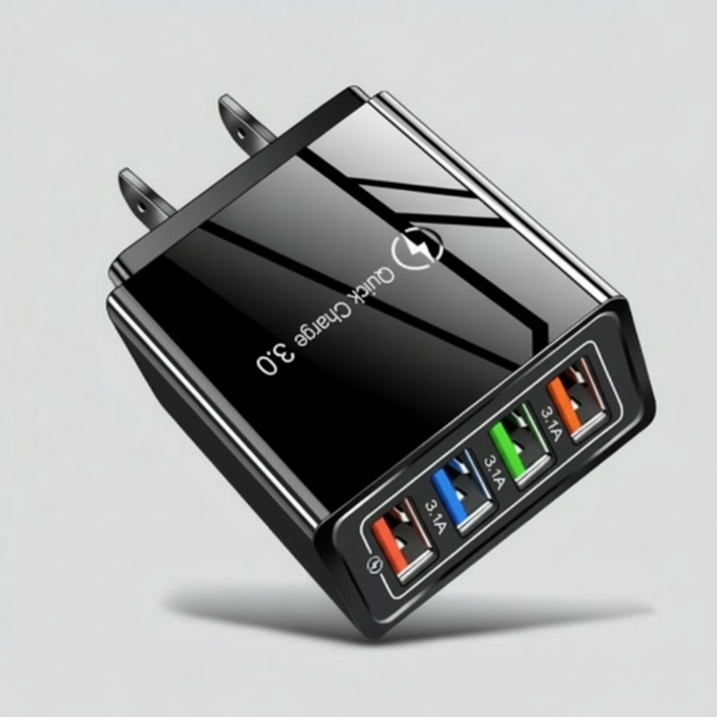 4 Outlets, Black, Wall Cell Phone Charger, High Power 20W