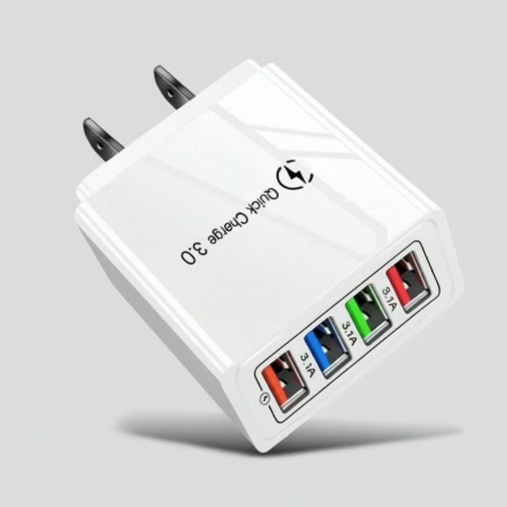 4 Outlets, White, Wall Cell Phone Charger, High Power 20W