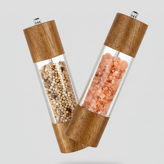 Salt and Pepper Grinder 2pcs Set, Acrylic see-through walls, 8" Tall