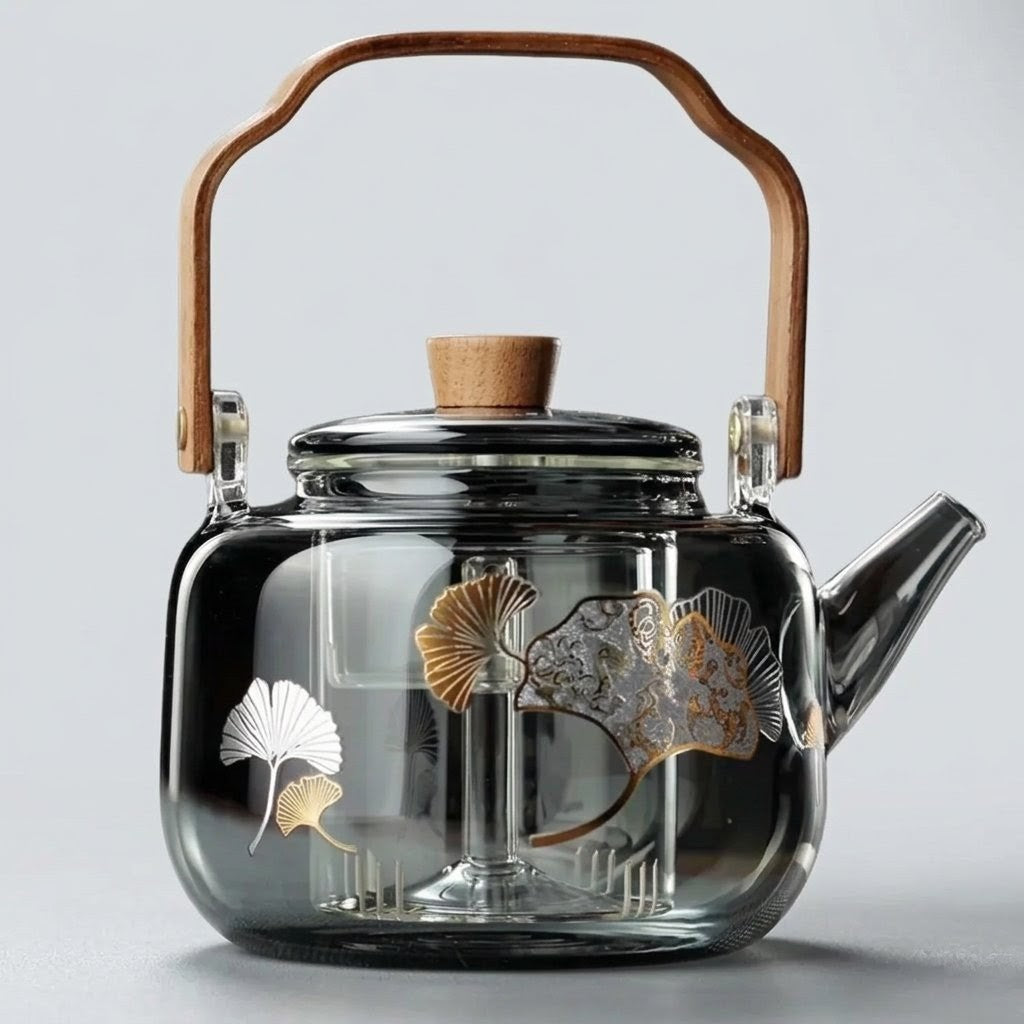 Borosilicate Glass Teapot, Walnut Lid & Handle, 34 Oz