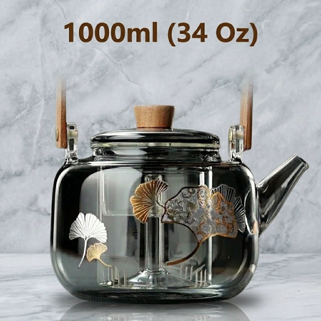 Borosilicate Glass Teapot, Walnut Lid & Handle, 34 Oz