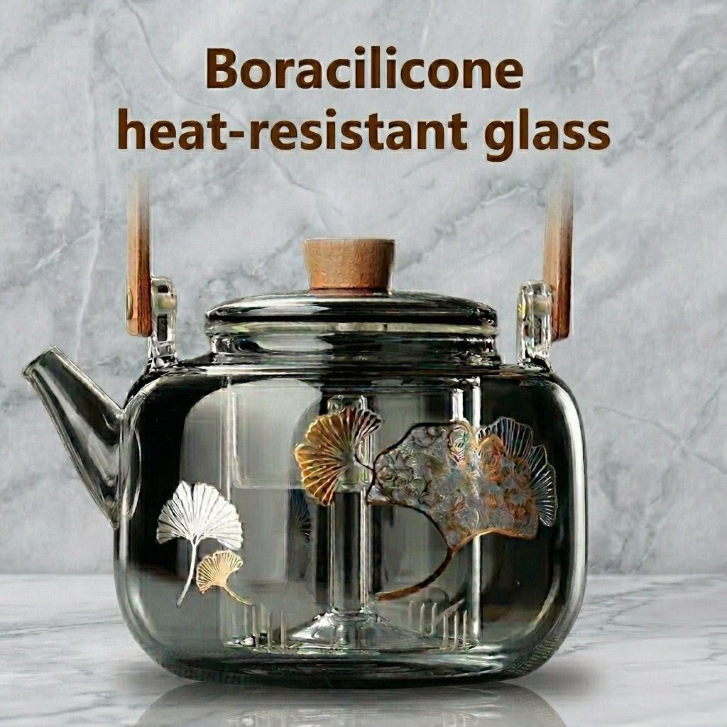 Borosilicate Glass Teapot, Walnut Lid & Handle, 34 Oz