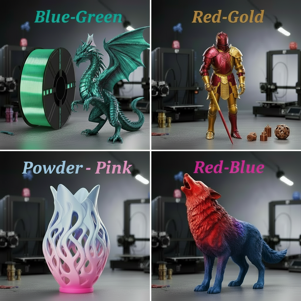Premium Silk Dual-Color KELEIDI Brand PLA 3D Printer Filament, 1.75mm, 1 kg (2.2 lb) Spool