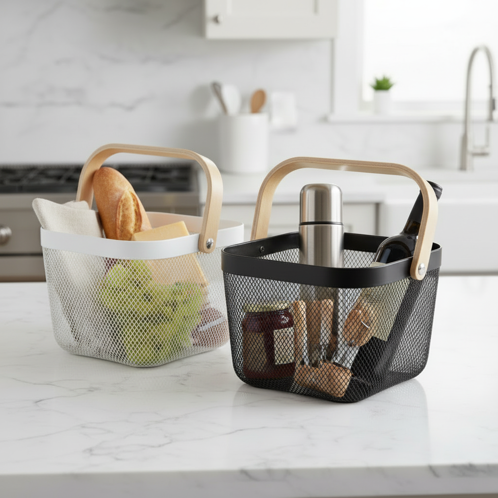 Eco-friendly Household Basket, 12qt, Wooden Handle