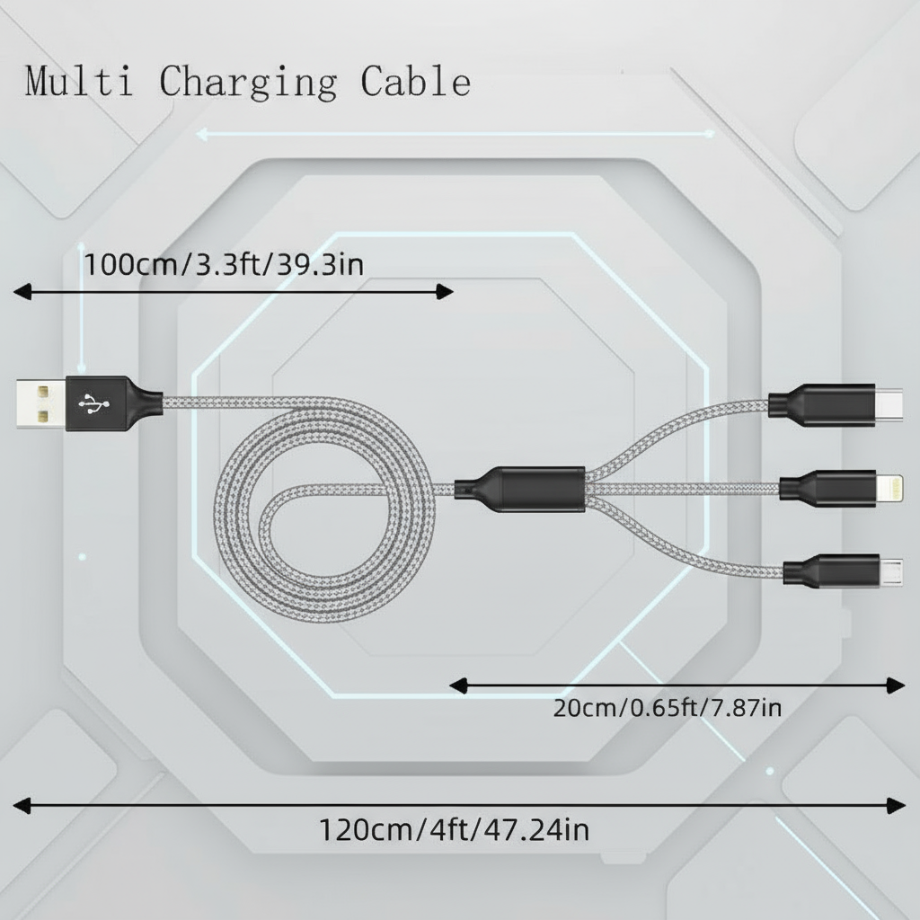 Silvery, 3 in 1 Charging Cable