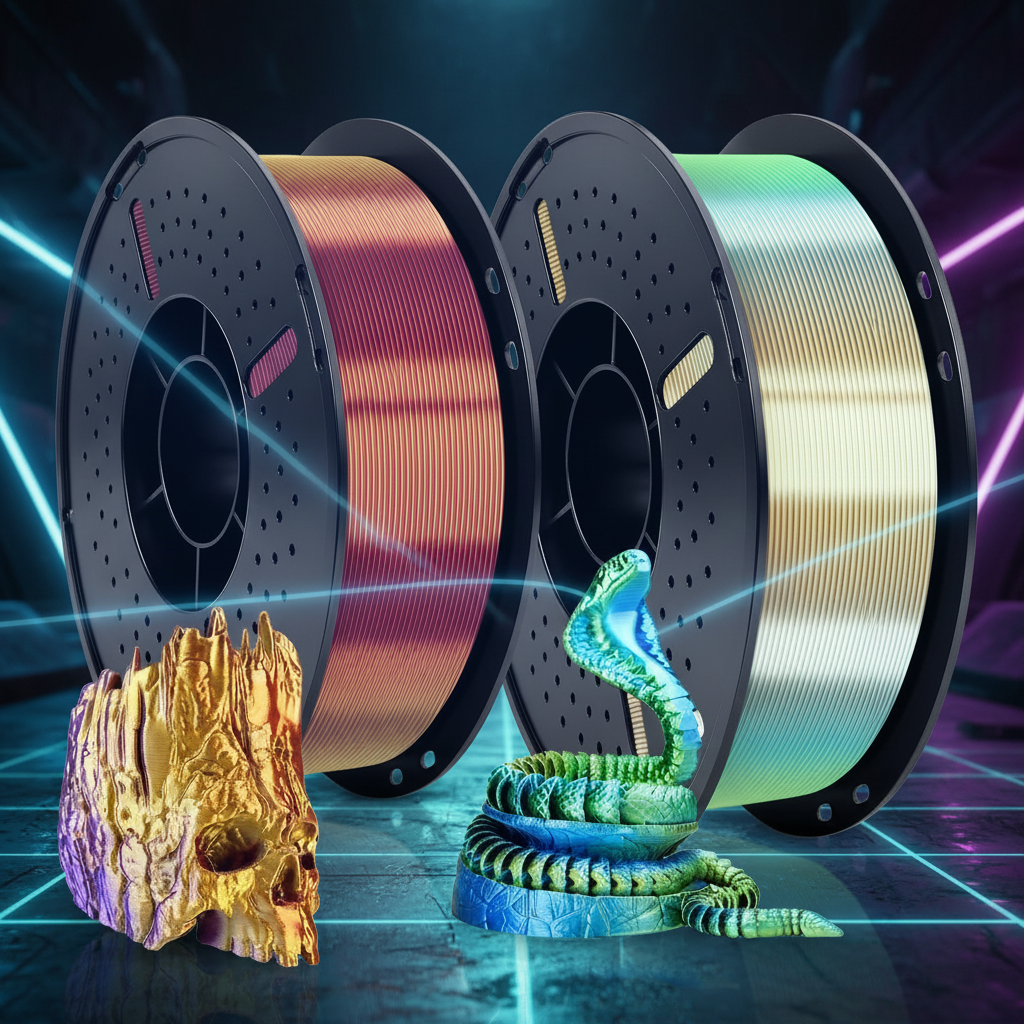 Premium Silk Tri-Color KELEIDI Brand PLA 3D Printer Filament, 1.75mm, 1 kg (2.2 lb)Spools