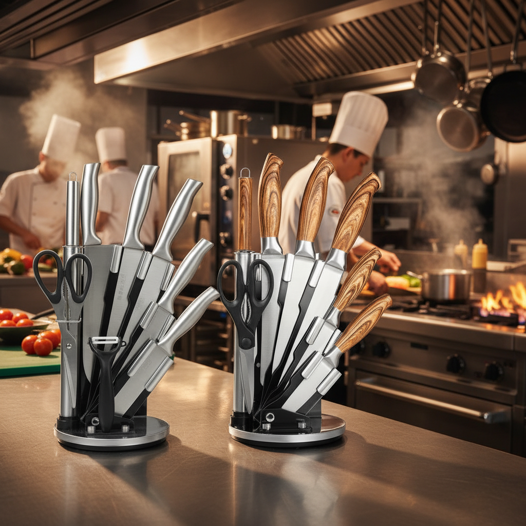 Kitchen Knives Set, Stainless Steel, 8pcs set, including Scissors, a Peeler, and a Sharpener