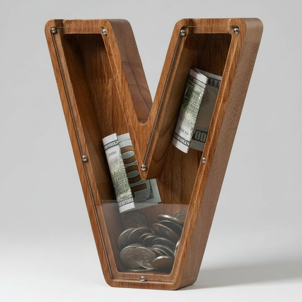 Alphabet Money Bank with Initial "V", 9 inch tall