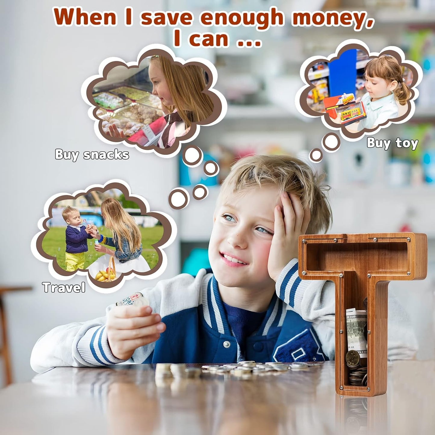 Alphabet Money Bank with Initial "T", 9 inch tall