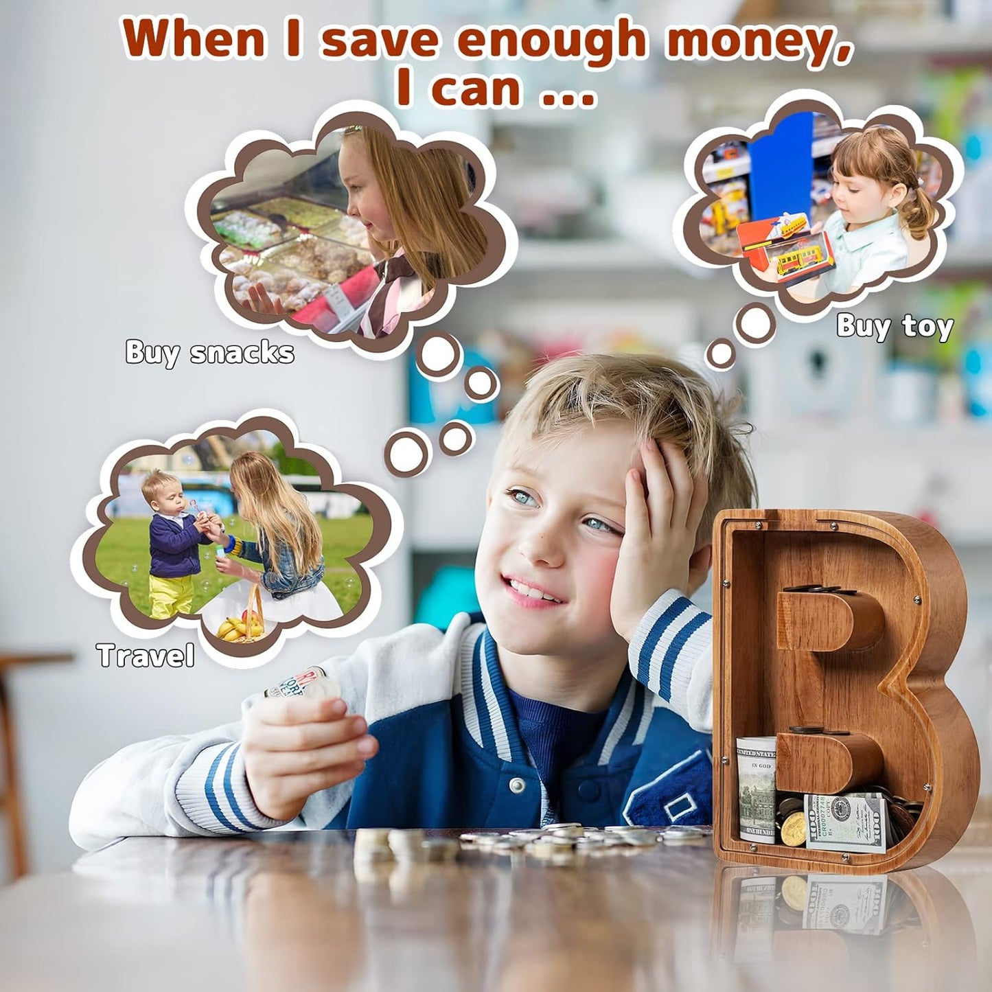 Alphabet Money Bank with Initial "B", 9 inch tall