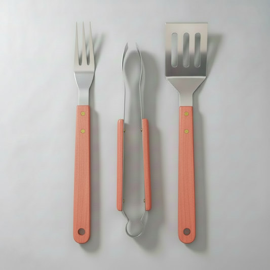BBQ grilling tool set, 3pcs, Set Stainless Steel, Wooden Handles