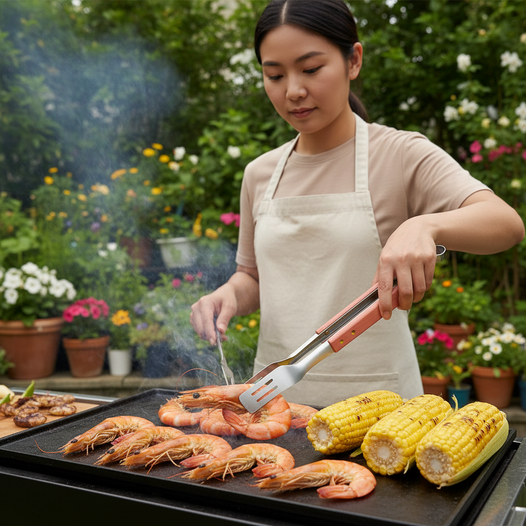BBQ grilling tool set, 3pcs, Set Stainless Steel, Wooden Handles