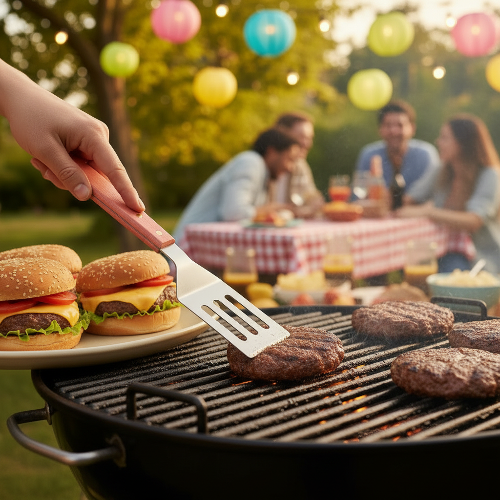 BBQ grilling tool set, 3pcs, Set Stainless Steel, Wooden Handles