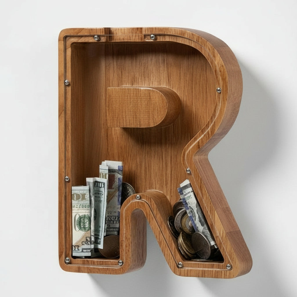 Alphabet Money Bank with Initial "R", 9 inch tall