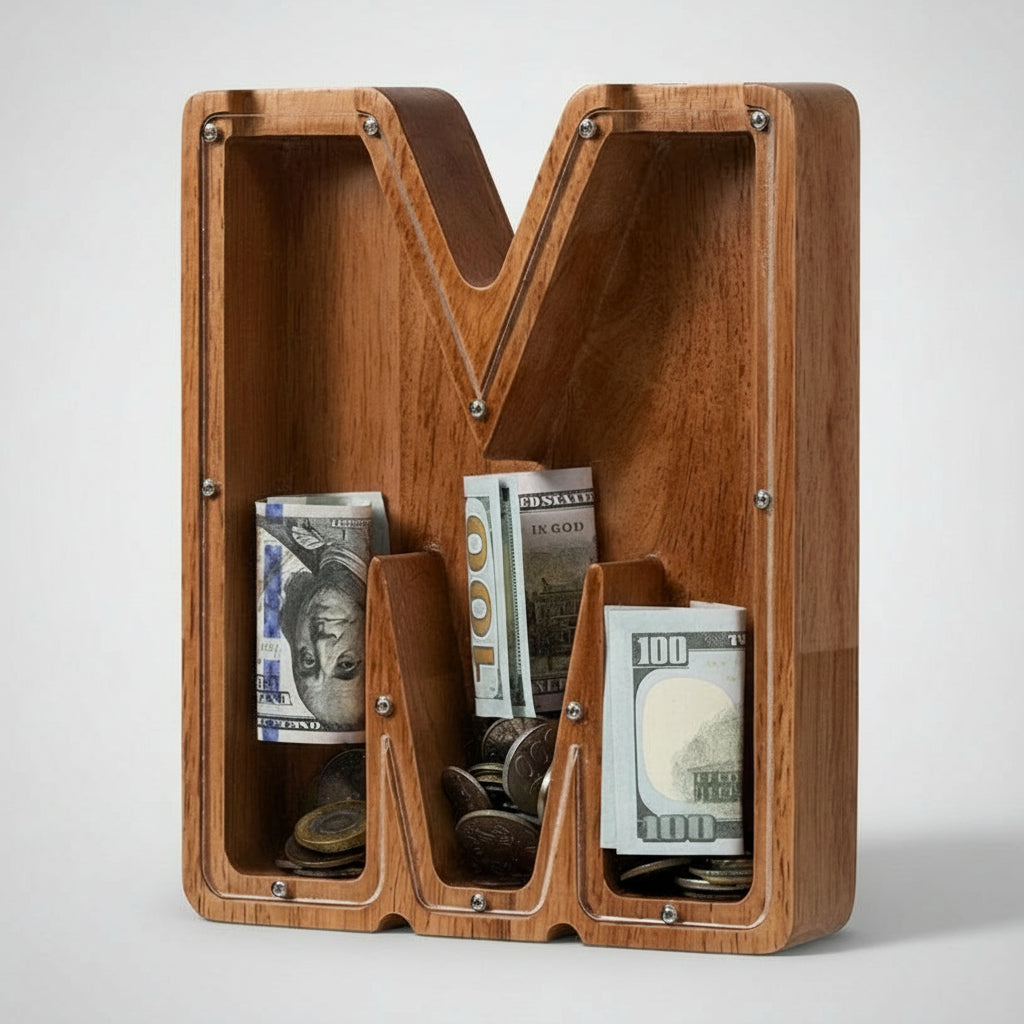 Alphabet Money Bank with Initial "M", 9 inch tall