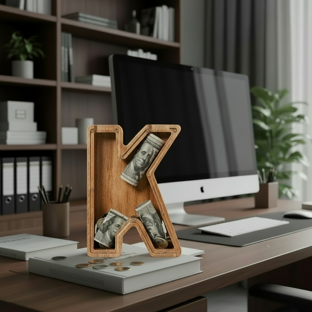 Alphabet Money Bank with Initial "K", 9 inch tall