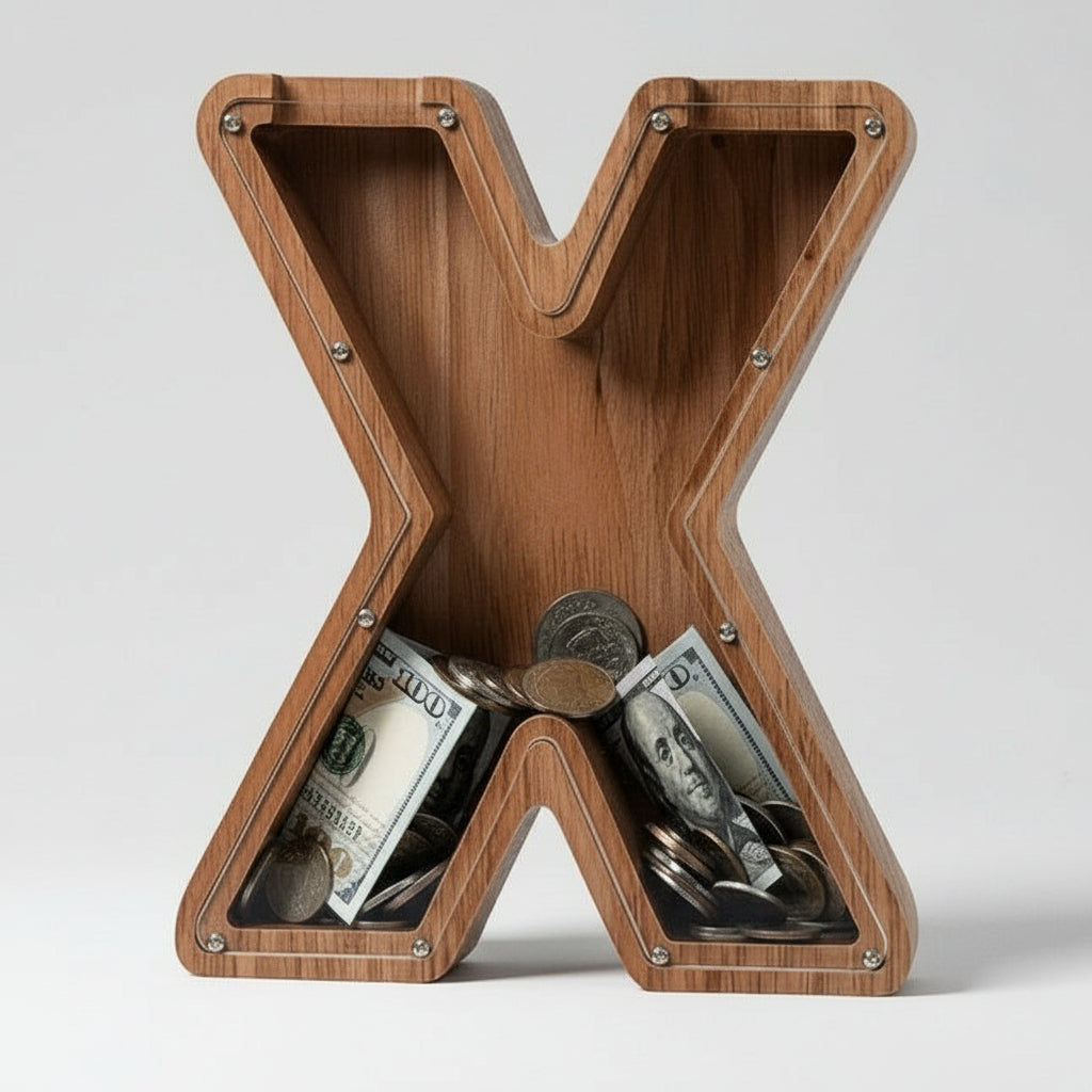 Alphabet Money Bank with Initial "X", 9 inch tall