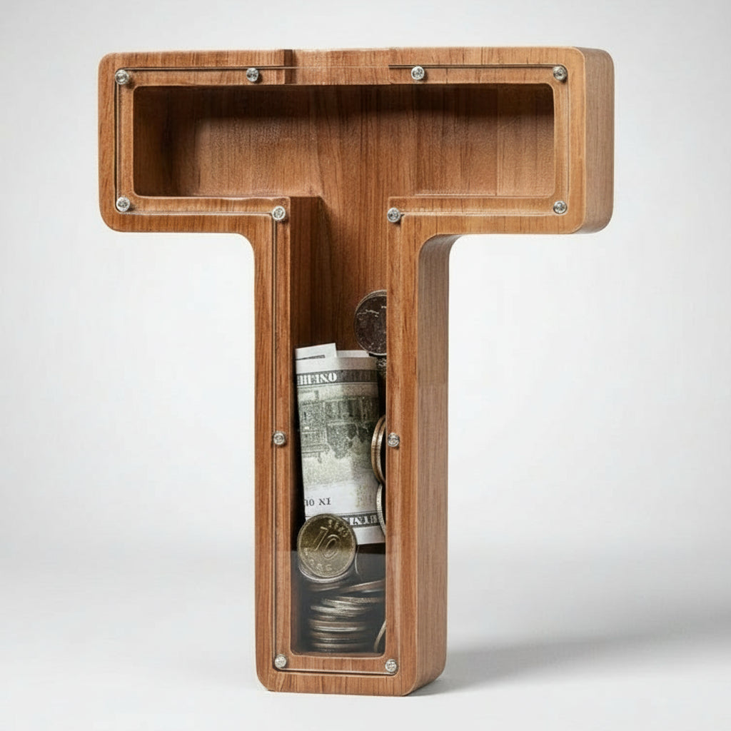 Alphabet Money Bank with Initial "T", 9 inch tall