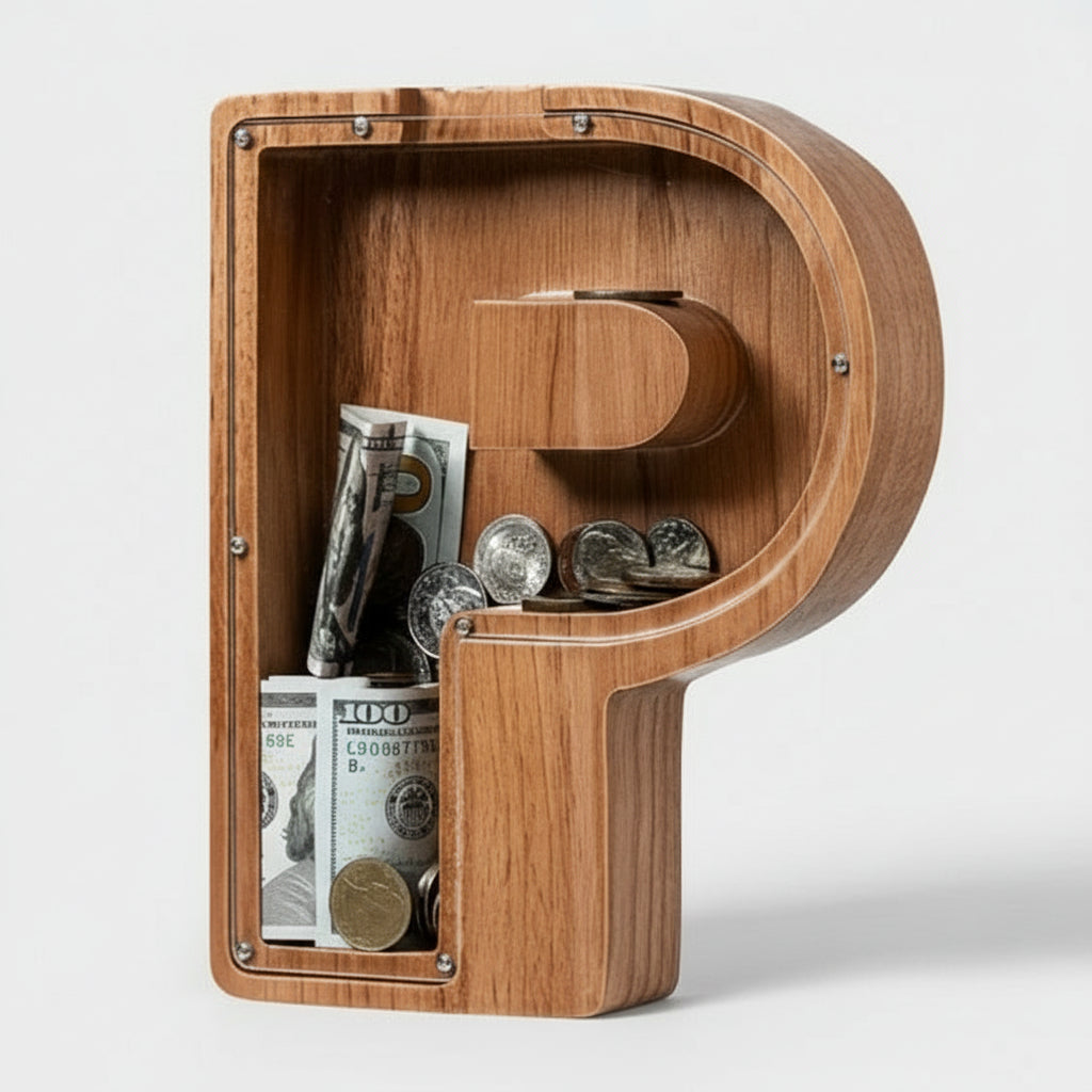 Alphabet Money Bank with Initial "P", 9 inch tall