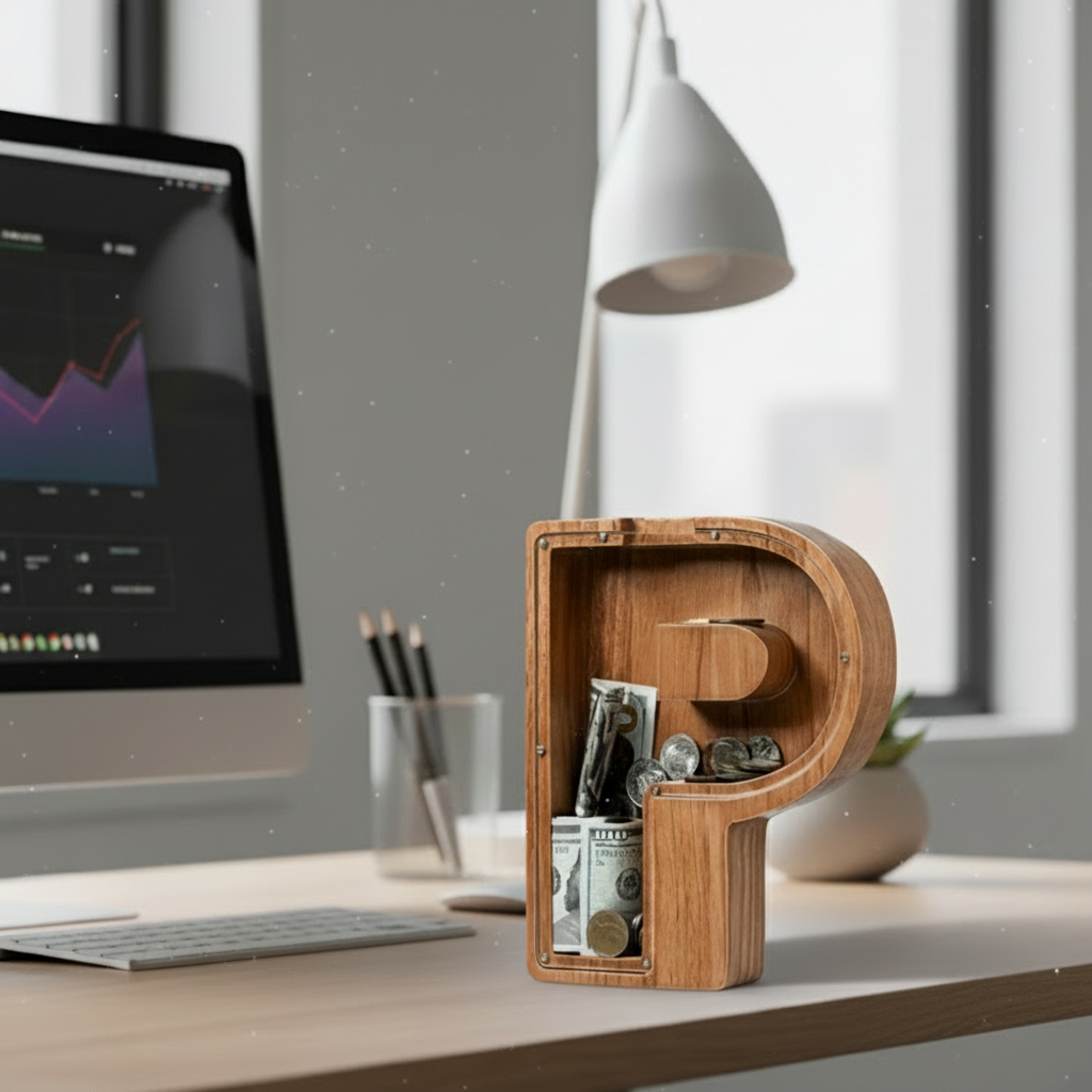 Alphabet Money Bank with Initial "P", 9 inch tall