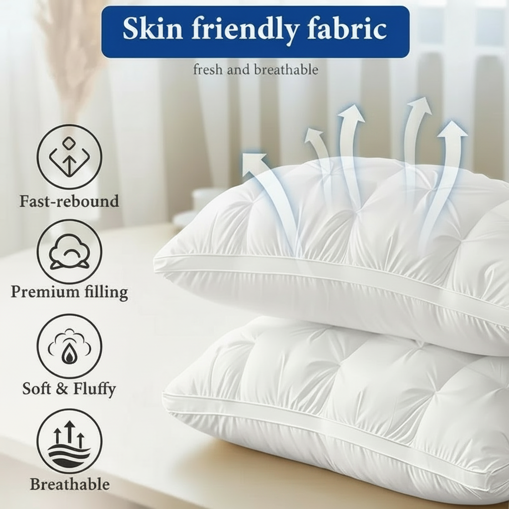 Modern Feather, Comfortable Pillow, White, Washable,  800g