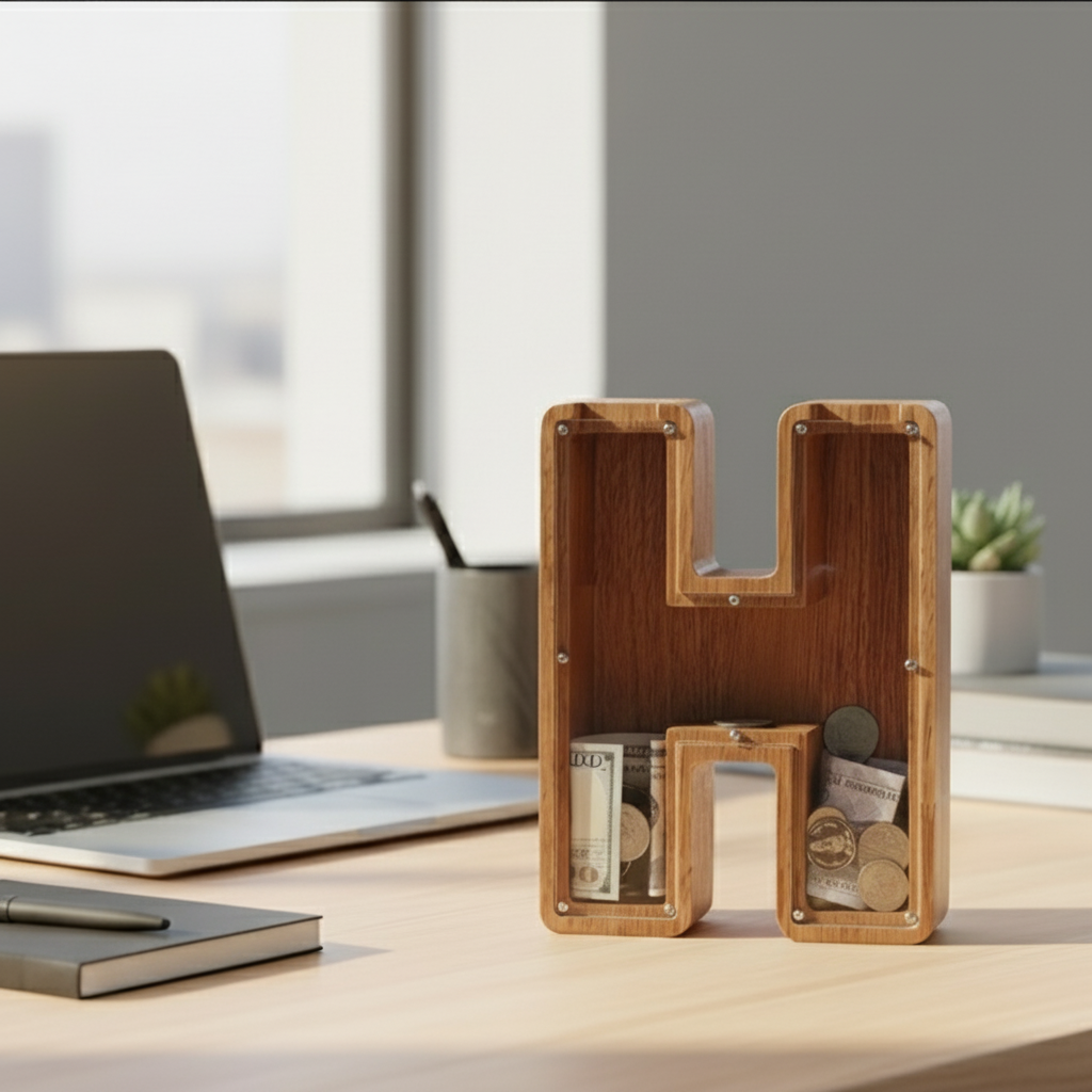 Alphabet Money Bank with Initial "H", 9 inch tall