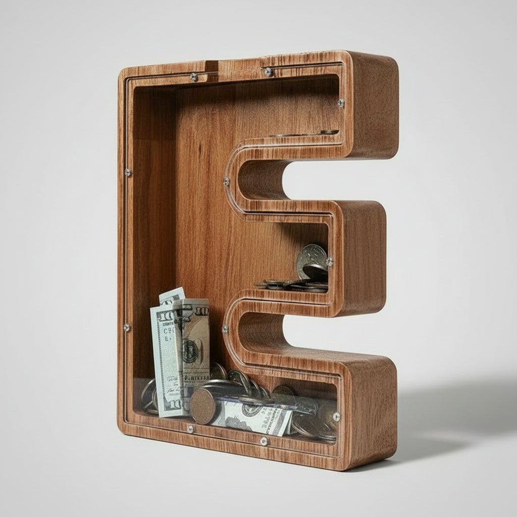 Alphabet Money Bank with Initial "E", 9 inch tall