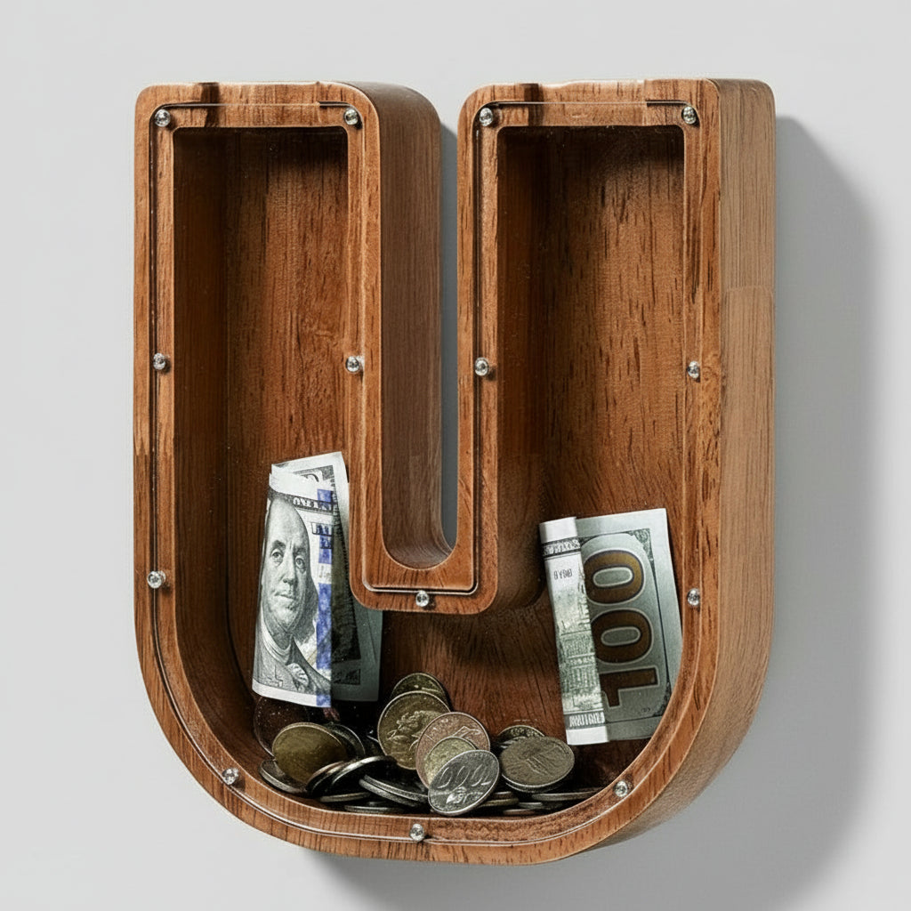 Alphabet Money Bank with Initial "U", 9 inch tall