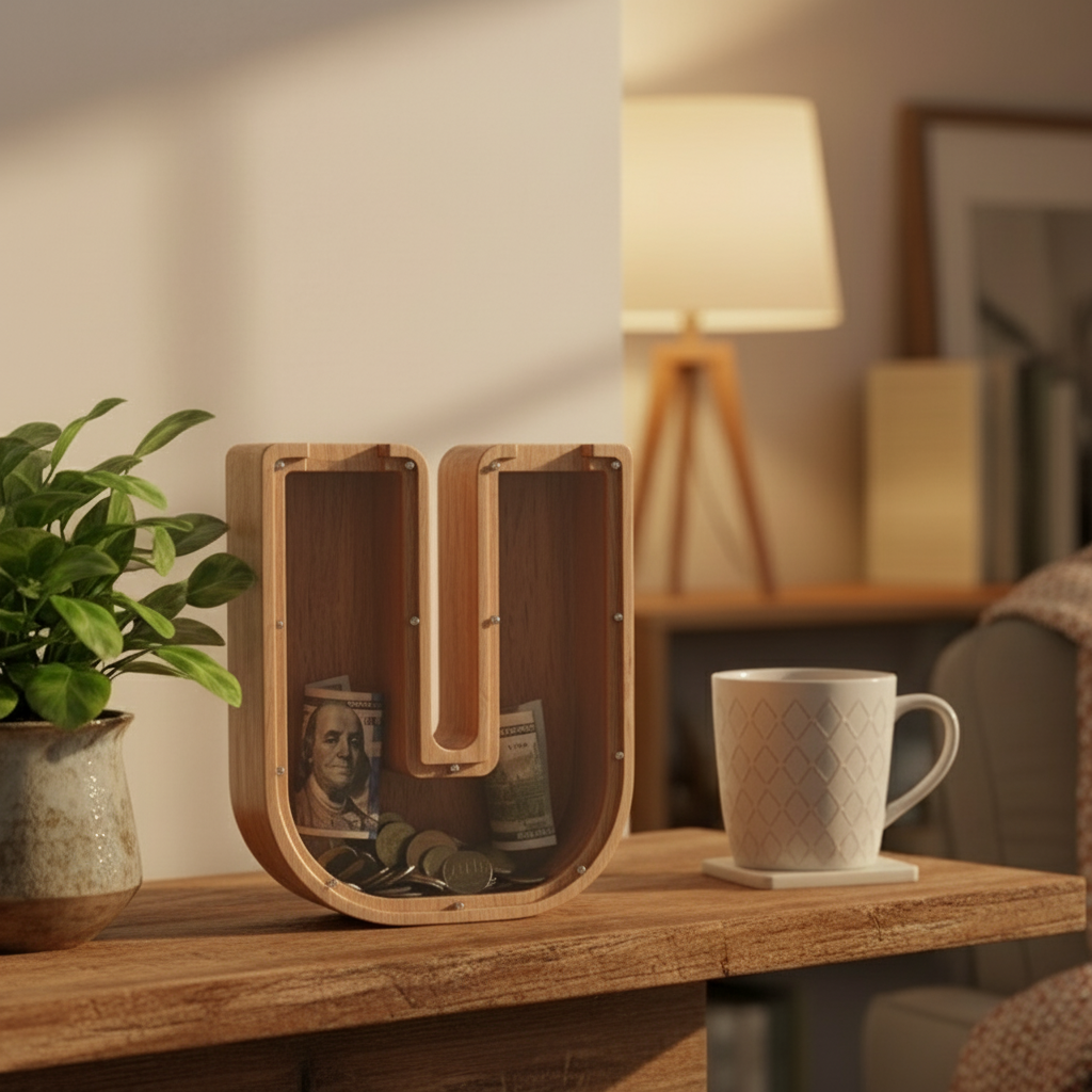 Alphabet Money Bank with Initial "U", 9 inch tall