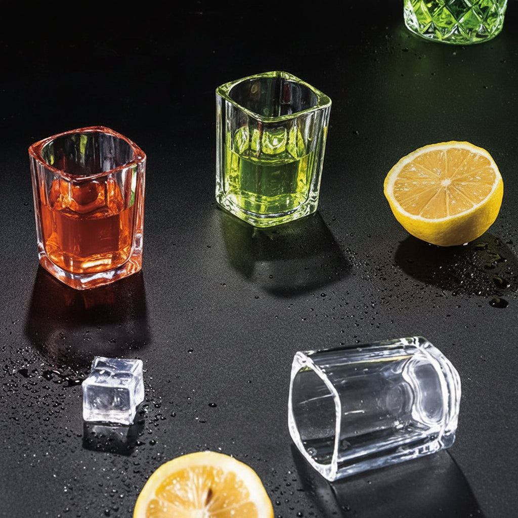 Square Shot Glass Set, 2.2 Oz, 4-pack in Wooden Gift box
