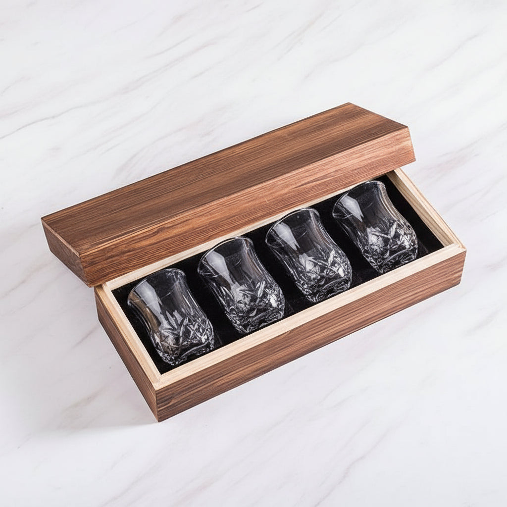 Crystal Shot Glass Set, 2.2 Oz, 4-pack in Wooden Gift box