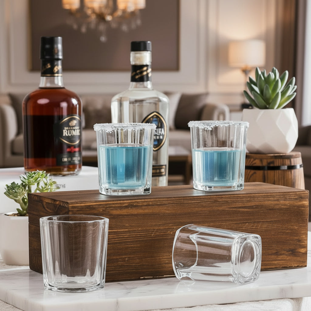 Square Shot Glass Set, 2.2 Oz, 4-pack in Wooden Gift box