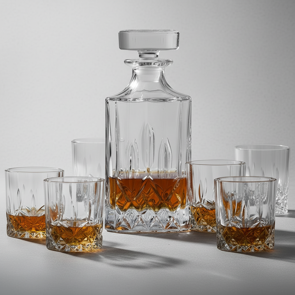 Whiskey Decanter Set with 6 Glasses, 750 ml