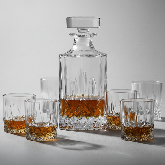 Whiskey Decanter Set with 6 Glasses, 750 ml