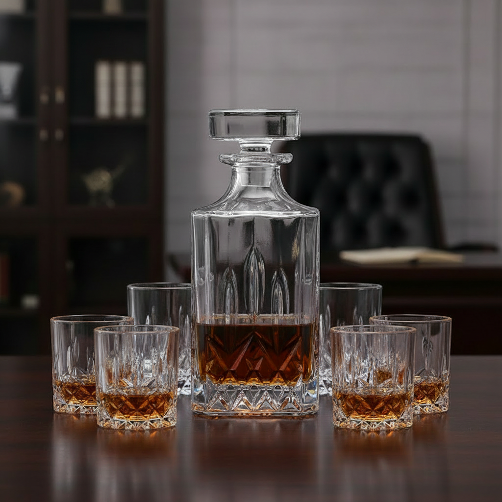 Whiskey Decanter Set with 6 Glasses, 750 ml