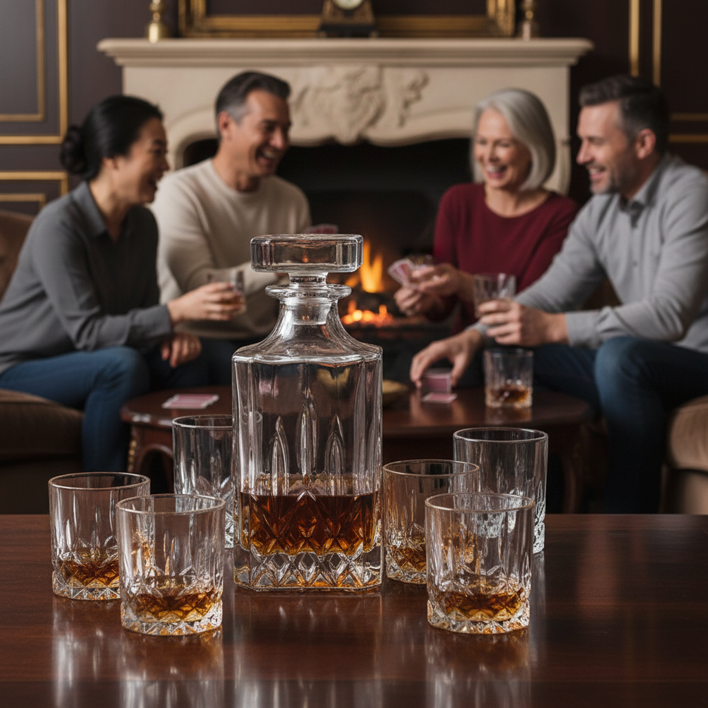 Whiskey Decanter Set with 6 Glasses, 750 ml