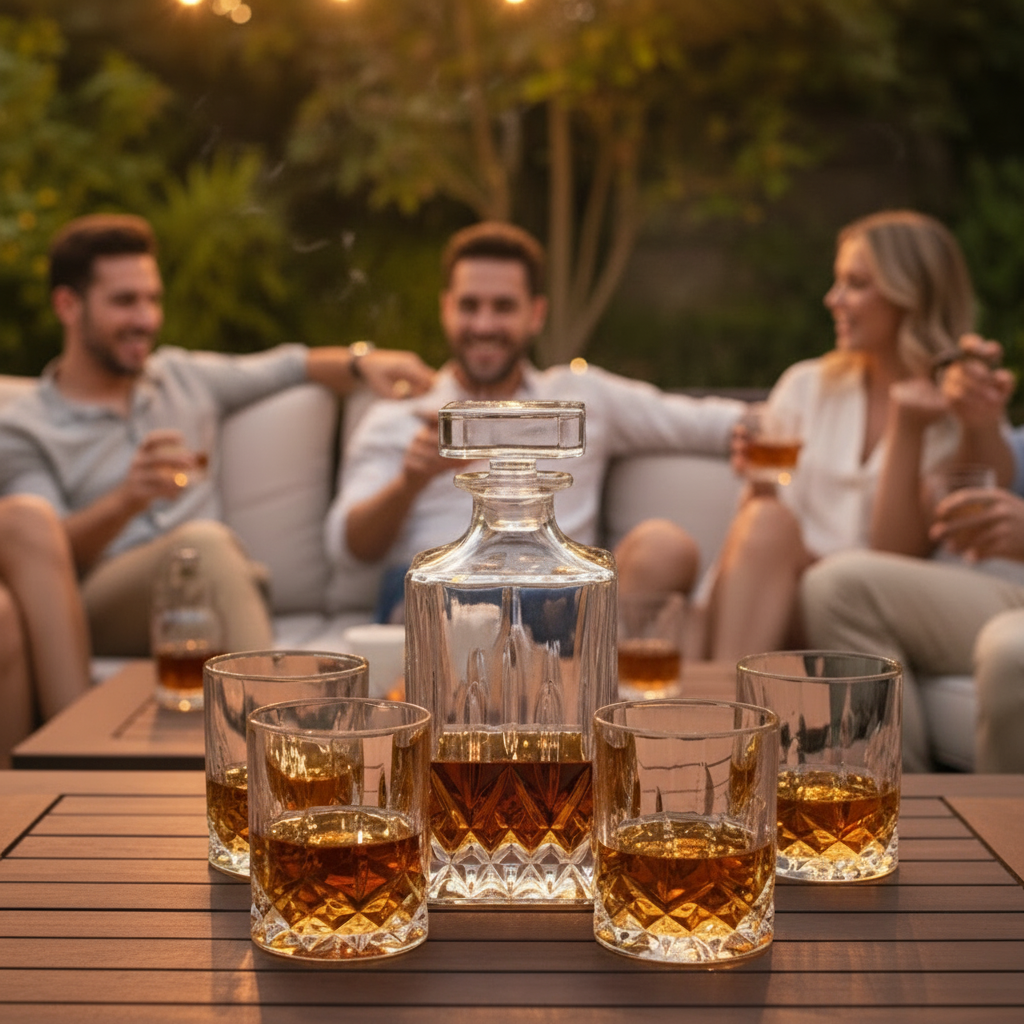 Whiskey Decanter Set with 6 Glasses, 750 ml