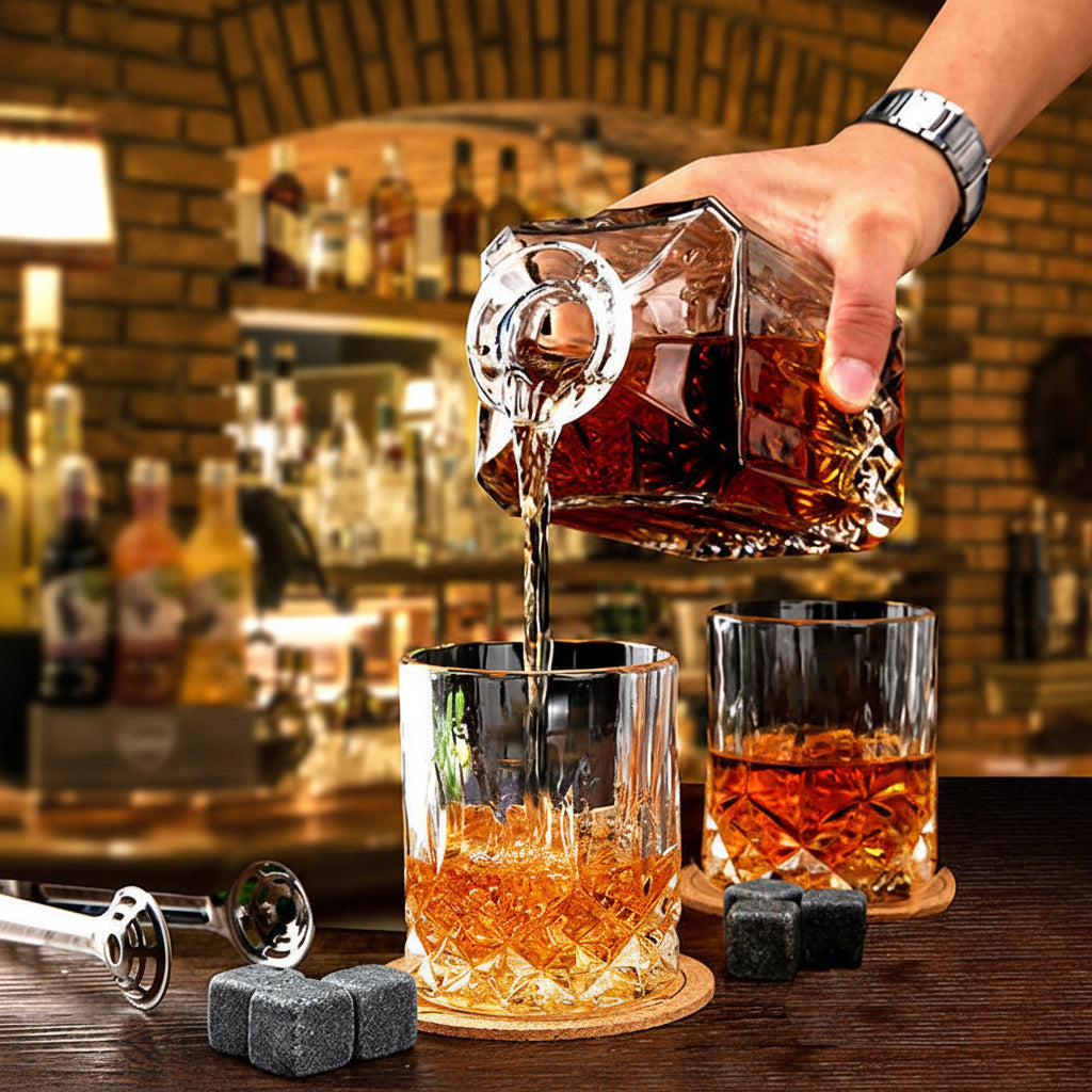 Whiskey Decanter Set with 6 Glasses, 750 ml