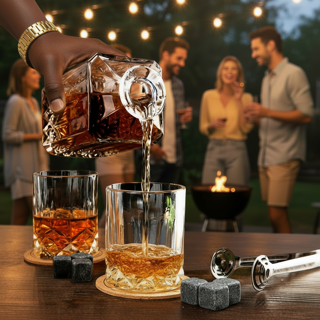 Whiskey Decanter Set with 6 Glasses, 750 ml
