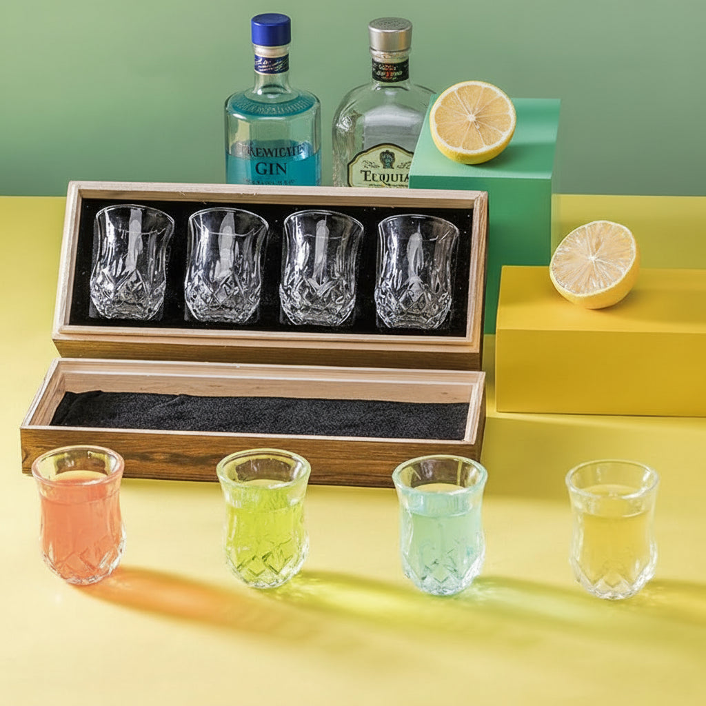 Crystal Shot Glass Set, 2.2 Oz, 4-pack in Wooden Gift box