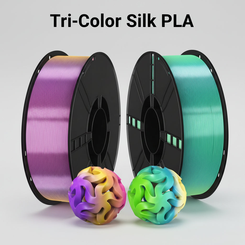 Silk PLA Tri-Color Co-Extruded 3D Printing Filament, High-Speed 1.75mm, 1KG (2.2 lb) Spool